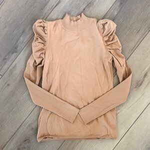 Easel Tan Long Sleeve Ruched Top